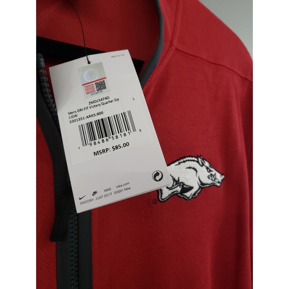 NEW MENS LARGE Nike ARKANSAS RAZORBACKS NCAA Quarter Zip Pullover SHIRT Football - Picture 3 of 5